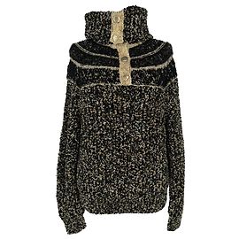 Chanel Gold Accent High-Neck Button Sweater in Black Wool Multiple colors