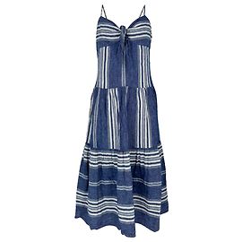 Abito midi senza maniche a righe Ralph Lauren in lino blu Blu Blu chiaro