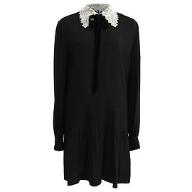 Yves Saint Laurent Saint Laurent Mini Kleid mit Spitzenkragen aus schwarzem Acetat Andere Python drucken
