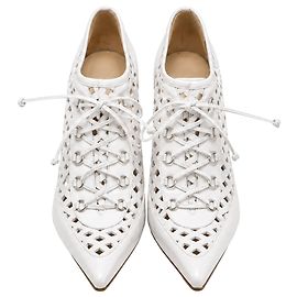 Mules à talons hauts à lacets en cuir blanc Versace Blanc Écru
