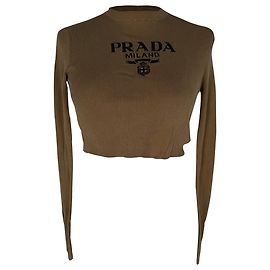 Enges better Cropped-Pullover von Prada aus brauner Seide Braun