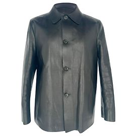 Prada Button-Down Jacket in Black Leather Black