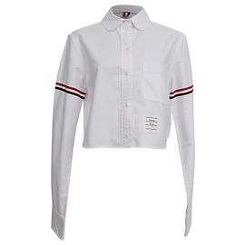 Camisa Oxford de algodão branco com braçadeira e corte cropped de gola redonda da Thom Browne Branco