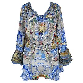 Camilla V-Neck Printed Romper in Multicolor Silk Multiple colors
