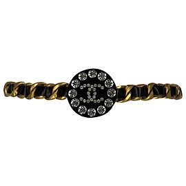 Cinto de corrente Chanel 1995 CC em strass e couro preto Preto