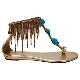 Sandales plates Jimmy Choo avec franges et accent chaîne en cuir doré Doré Métallisé