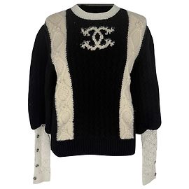 Chanel 21A Metiers D'Art Runway Pullover aus schwarzer Wolle Schwarz