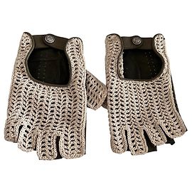 Chanel Häkel-Lederhandschuhe Beige Dunkelgrün