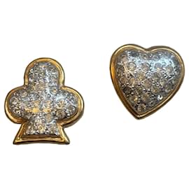 Yves Saint Laurent Paire de broches cœur et trèfle en métal doré et strass Argenté Doré