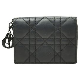 Christian Dior Black Leather Card Case Black