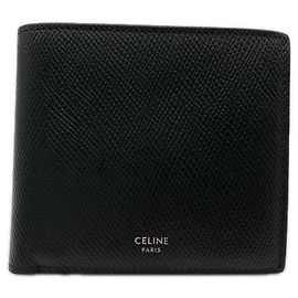 Céline Cartera bifold de piel de becerro granulada marquetry Celine Negro