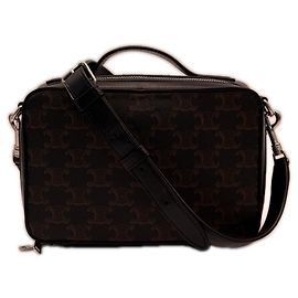 Céline CELINE Triomphe Canvas Messenger Box Shoulder Bag Brown Black