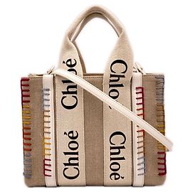 Chloé Chloe Linen Canvas Woody Small Tote Bag Multiple colors Beige
