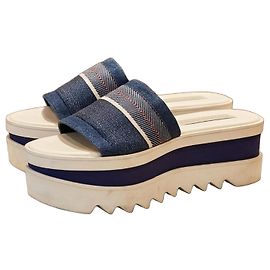 Stella Mc Cartney Stella McCartney Denim Platform Wedge Sandals White Blue
