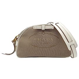 Borsa a tracolla in jacquard con logo Prada Marrone Bianco