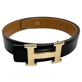 Hermès Cinto reversível Hermes Constance H em couro Marrom Preto