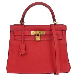 Hermès Hermes Kelly retourné Clémence Taurillon 28 Rosso