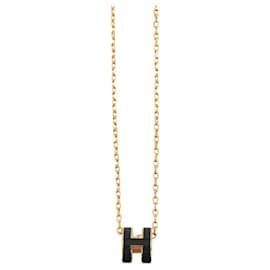Hermès Hermes Mini Pop H Halskette Schwarz Golden