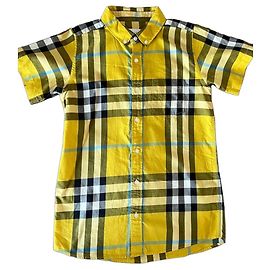 Camicia a maniche corte a quadri per bambini Burberry Nero Bianco Giallo Blu chiaro