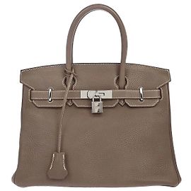 Hermès Hermes Birkin Etoupe Taurillon Clémence avec Palladium 30 Marron