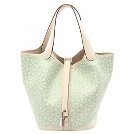 Hermès Bolsa Hermes Picotin Lock PM Lucky Daisy Azul Verde Cru Verde claro