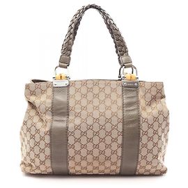 Sac cabas Gucci Bamboo GG Canvas Beige Kaki
