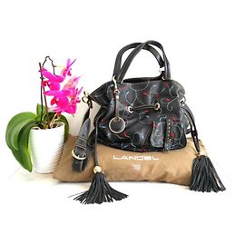 Lancel Sac Cabas en Cuir Noir Brodé Noir