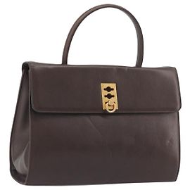 Céline Bolsa CELINE de couro marrom ouro Auth ep15547 Marrom Dourado