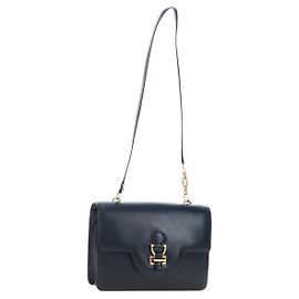 Hermès HERMES Sandrine Shoulder Bag Leather Navy Gold Auth 190310M Golden Navy blue