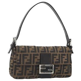 FENDI Zucca Canvas Mamma Baguette Shoulder Bag Brown Silver Auth yk20686SAM Brown Silvery