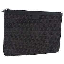 FENDI Zucchino Canvas Clutch Bag Black Auth ki6765V Black