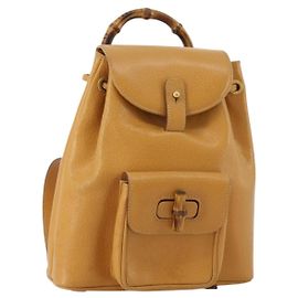 GUCCI Bamboo Backpack Leather Beige Gold Tone Auth 192827A Beige Other