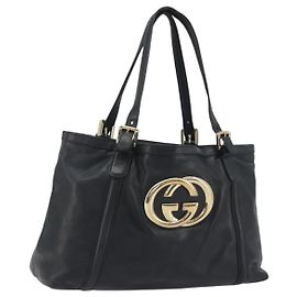 GUCCI Nuovo sacca Brit in pelle nera e oro 162094 Auth bs36279 Nero D'oro