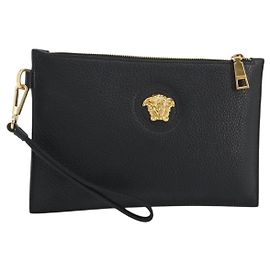 Clutch VERSACE in pelle nera e oro Auth bs36298A Nero D'oro