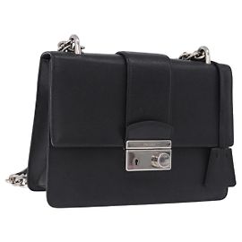 Borsa a Spalla con Catena PRADA in pelle Safiano Nero Argento Auth ka5415 Nero Argento