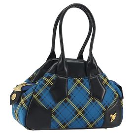 Bolsa Vivienne Westwood em lona azul e dourada Auth 194607A Azul Dourado