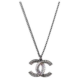 CHANEL COCO Mark Stone Halskette aus Metall Silber CC Authentisch yk20638M Silber