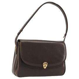 Bolsa GUCCI de couro marrom com detalhes em tom dourado Auth ep15160 Marrom Outro