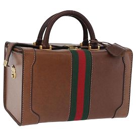 Bolsa GUCCI de couro marrom ouro Auth 193095 Marrom Dourado