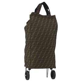 FENDI Zucca Canvas Carry Bag Black Brown Auth 190485 Brown Black
