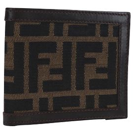 FENDI Zucca Canvas Bifold Wallet Black Brown Auth am12162V Brown Black