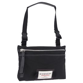 Bolsa de Ombro GIVENCHY Nylon Preto Prata Auth ar14128A Preto Prata