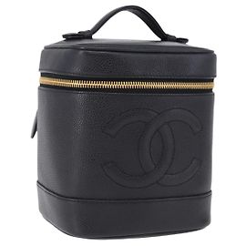 CHANEL COCO Mark Vanity Hand Bag Caviar Skin Black Gold CC Auth ki6768SAV Negro Dorado