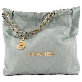 CHANEL - Borsa a tracolla Chanel 22 in pelle stropicciata blu/grigio Blu