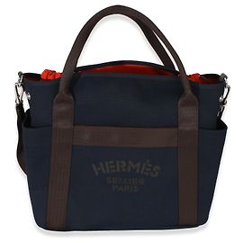 Hermès Bleu Navy Feu Canvas The Grooming Bag Blue