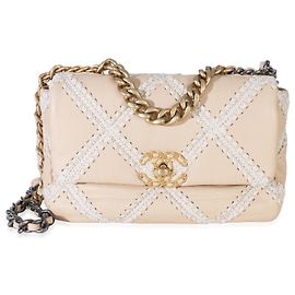 Bolsa Chanel 19 Flap de couro de bezerro bege crochet tamanho Medium Bege