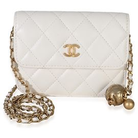 Clutch Chanel White Quilted Lambskin Pearl Crush Com Corrente Branco