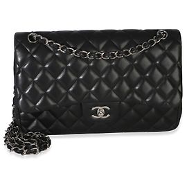 Borsa Chanel Black Quilted Lambskin Jumbo Double Flap Nero