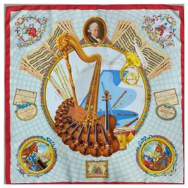Foulard in seta Hermès Carré 90 "Hommage à Mozart" Rosso x Blu Blu