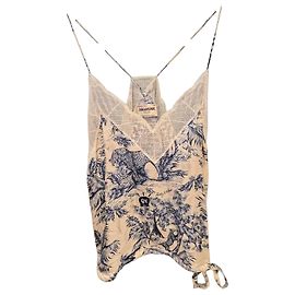 Top de seda impresa y encaje Zadig & Voltaire Blanco Azul